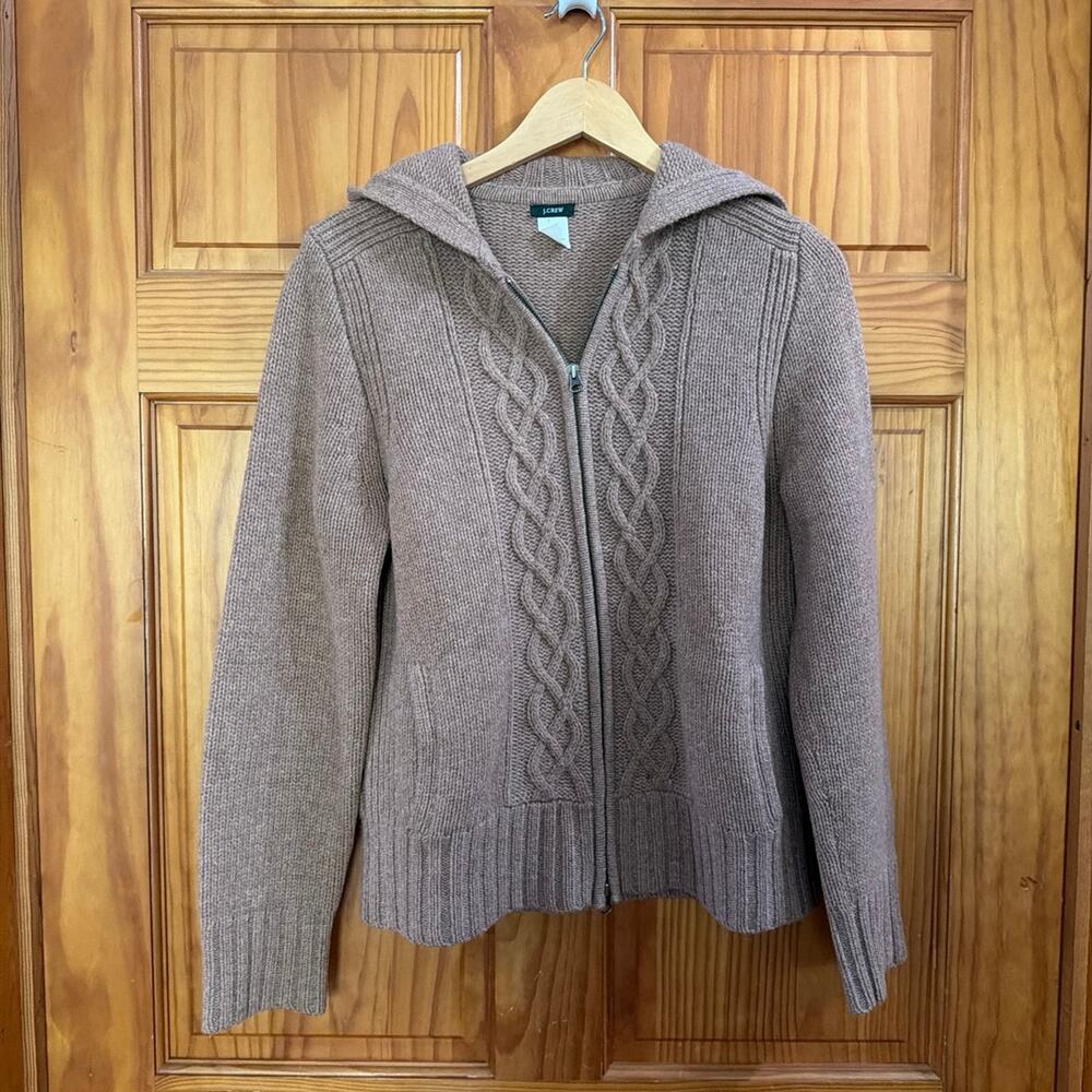 J.Crew Women's Cable Knit Full Zip Lamb's Wool Sweater Size L